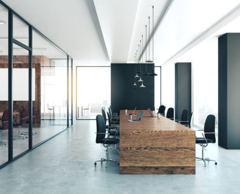 Modern Conference Room With Equipment And City View